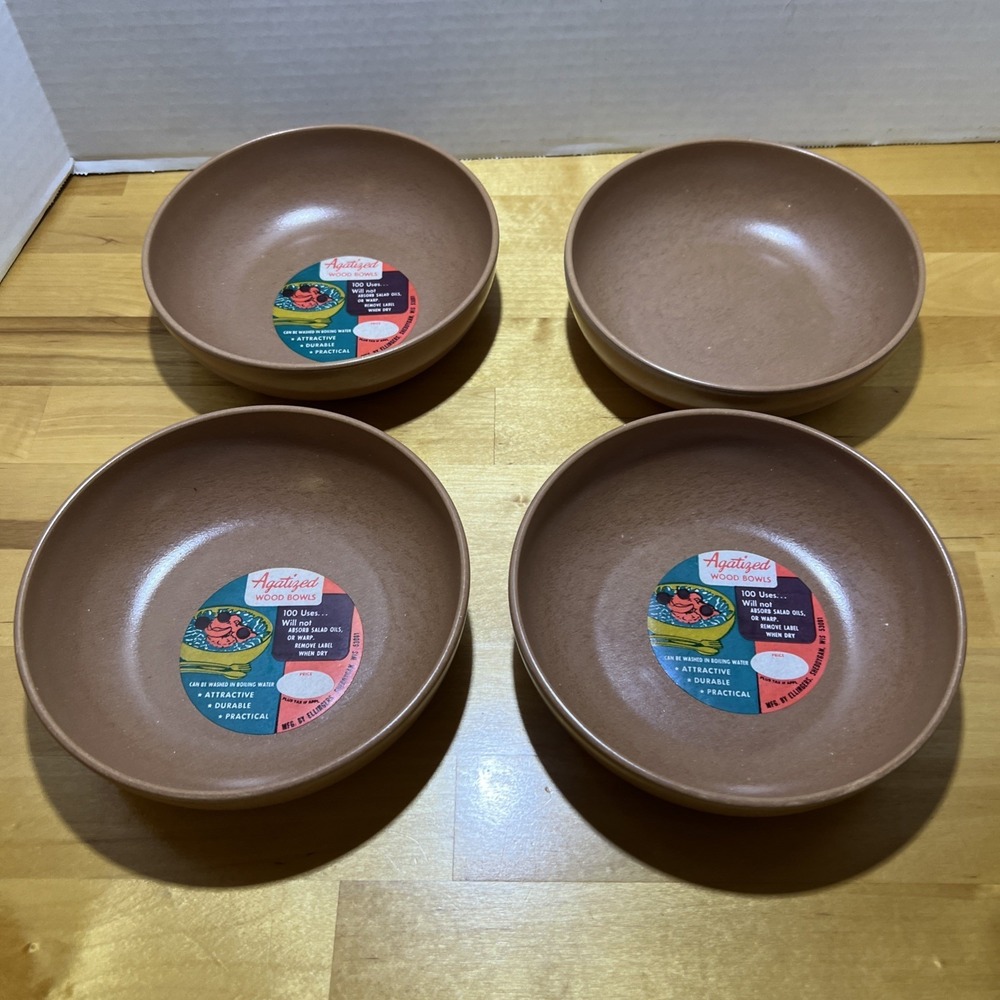 Vintage  4 Bowl Set Ellingers Agatized Wood #60 Bowl Set Sheboygan